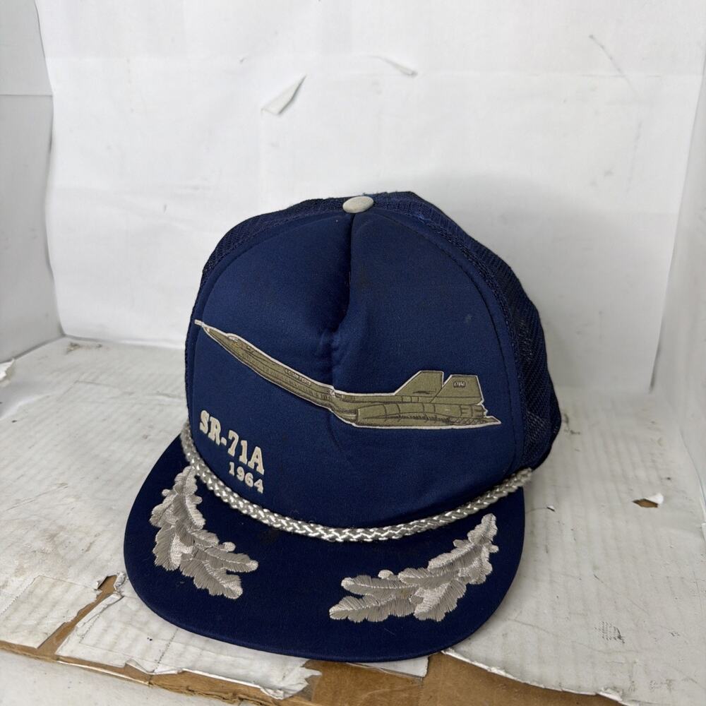 Vintage SR-71 Blackbird Mesh Snapback Trucker Hat Cap Airforce Blue Rope